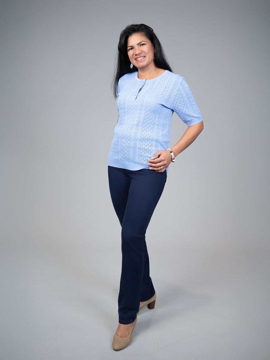 Short Sleeve Polo Sweater With Scalloped Collar Trim