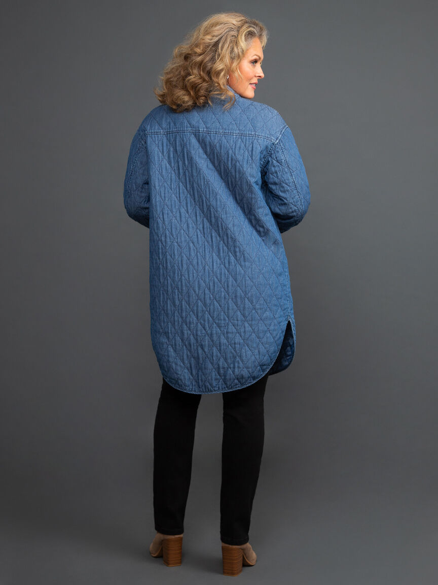 Longline Button-Up Quilted Jacket Image 3