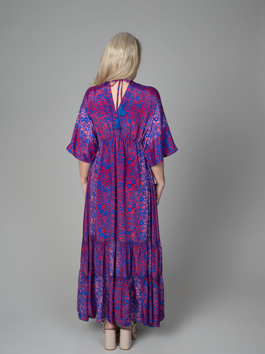 Short Sleeve Satin Maxi Dress