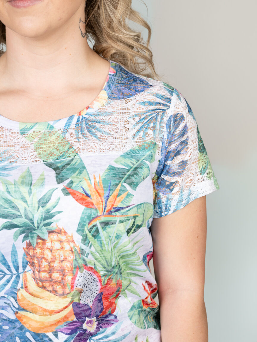 Lace Yoke Burnout T-Shirt