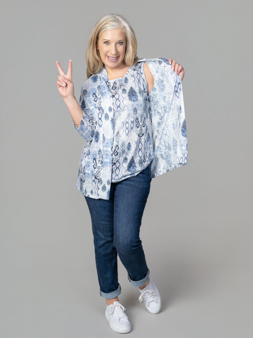 3/4 Sleeve Burnout Floral Foolers Set