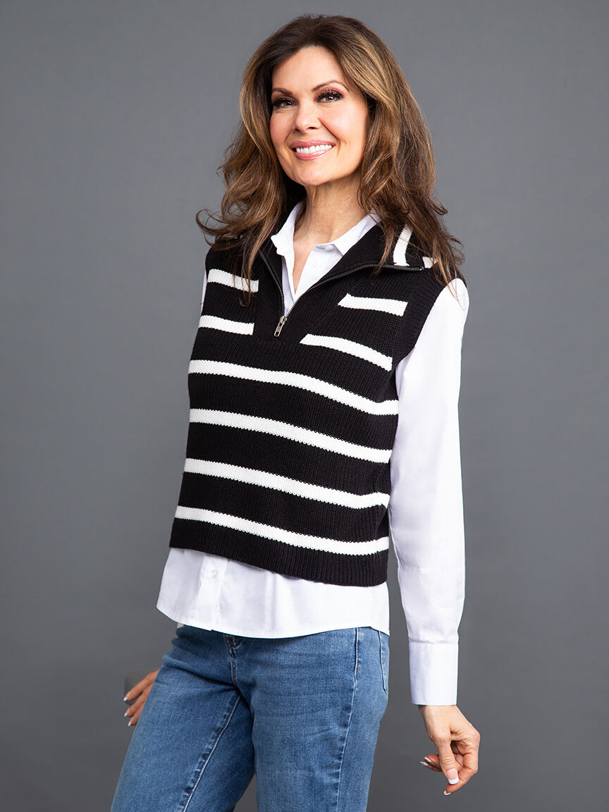 Quarter Zip Mock Neck Sleeveless Sweater Image 3