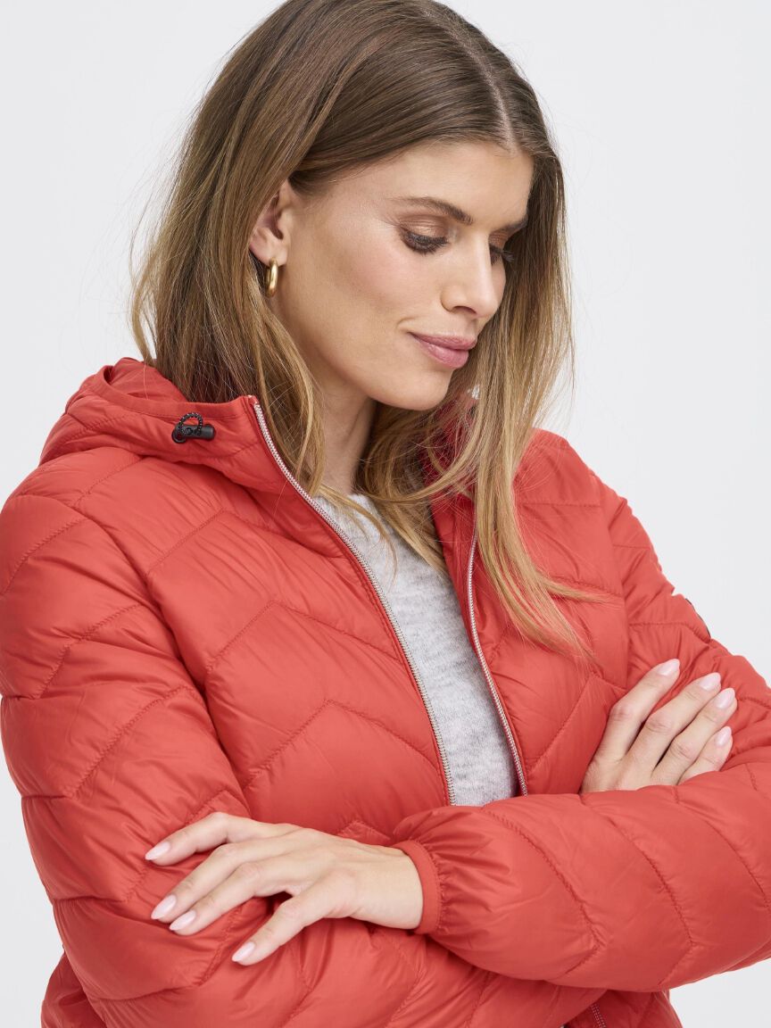 Chevron Quilted Hip Length Jacket With Hood