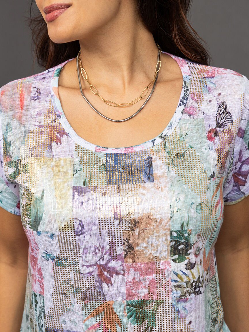 Short Sleeve Foil & Floral Top  Image 5