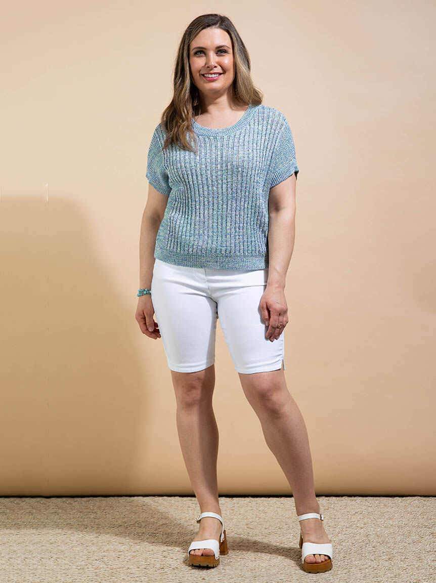 Short Sleeve Space Dyed Ribbed Sweater