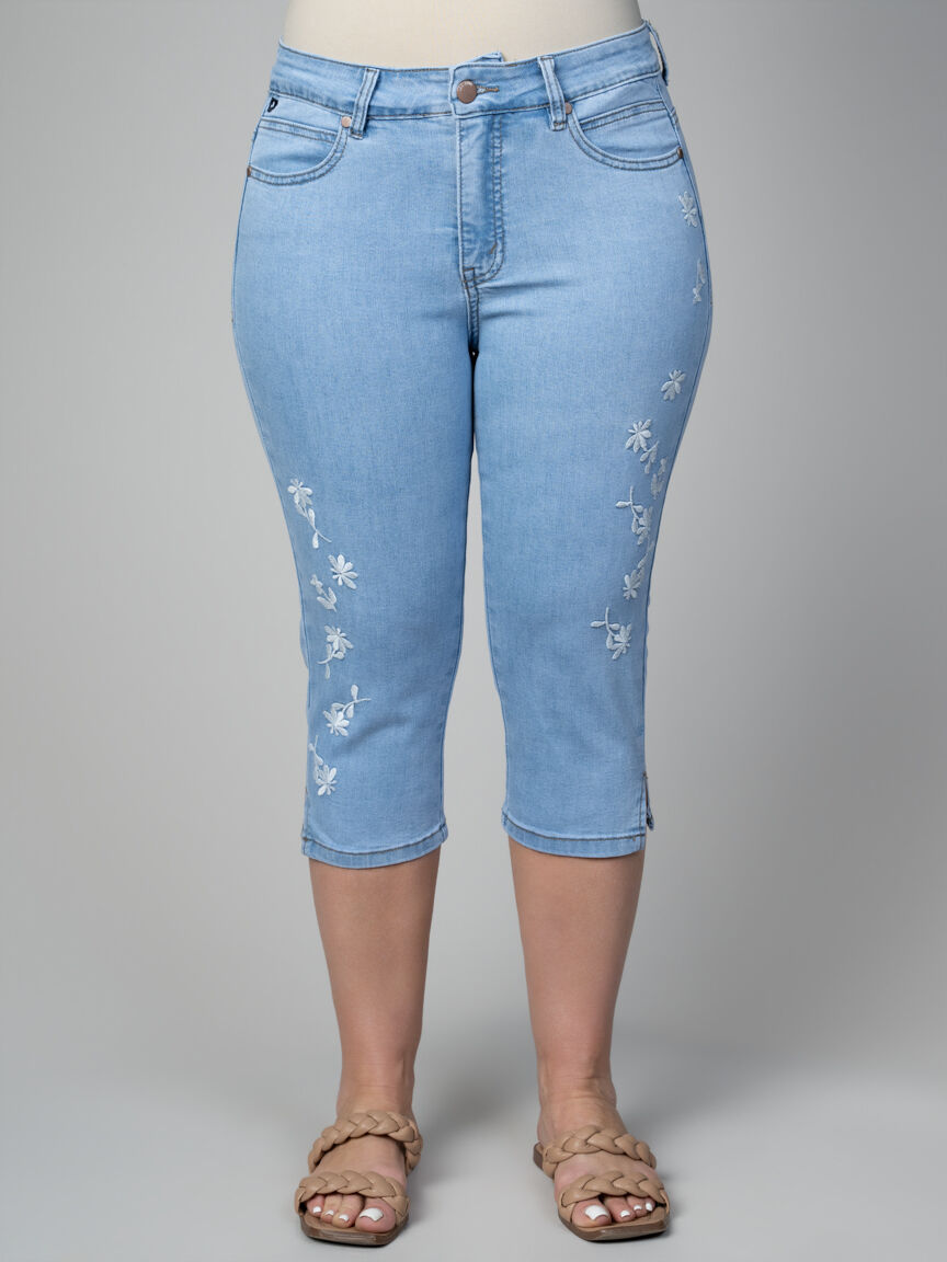 Alexane Slim Leg Denim Capri With Embroidery details