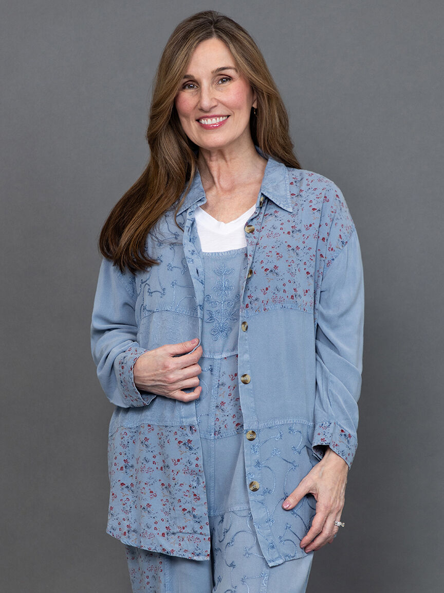 Embroidered Patchwork Button-Up Blouse  Image 2