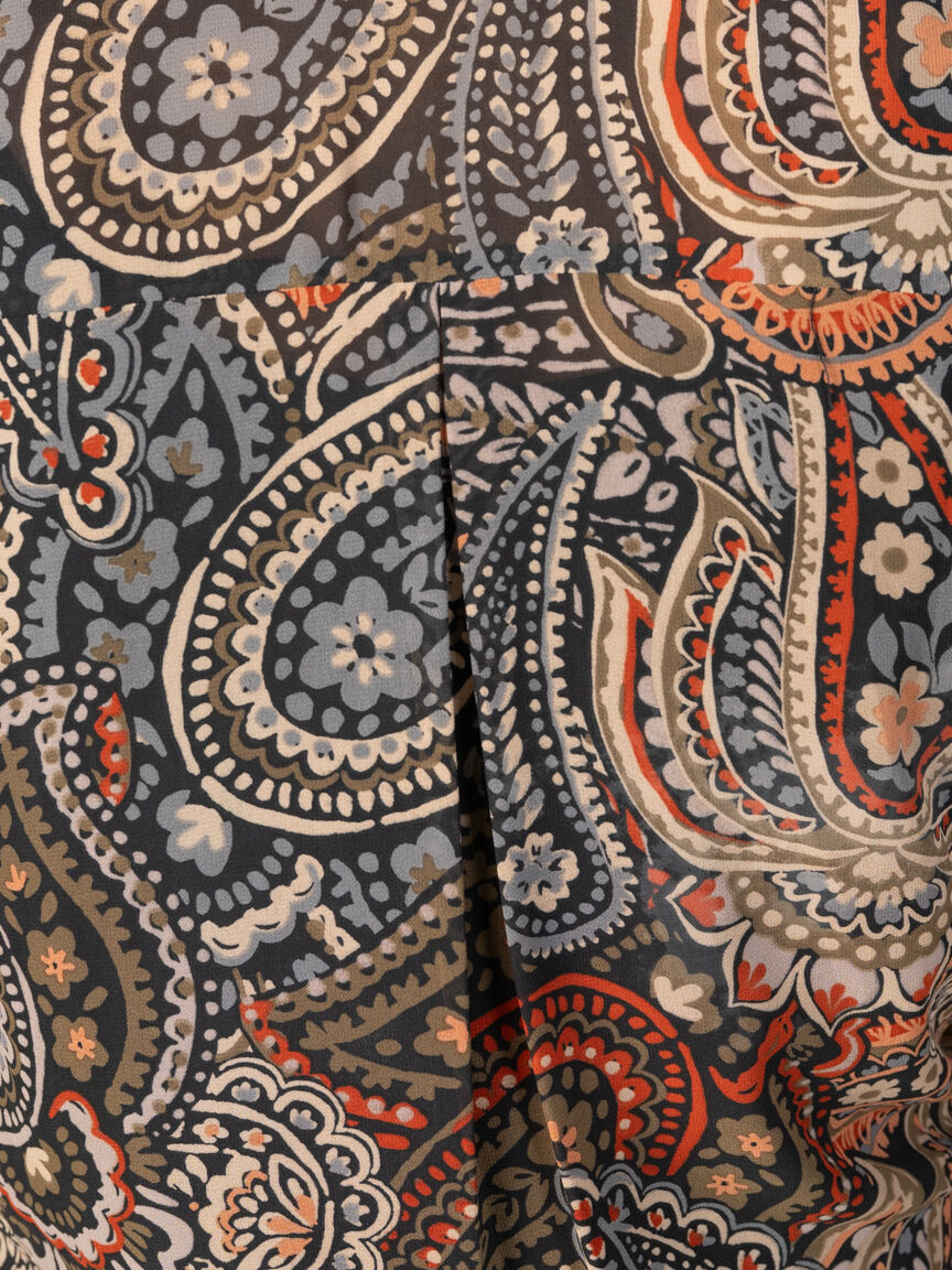 3/4 Sleeve Sheer Paisley Roll Tab Blouse