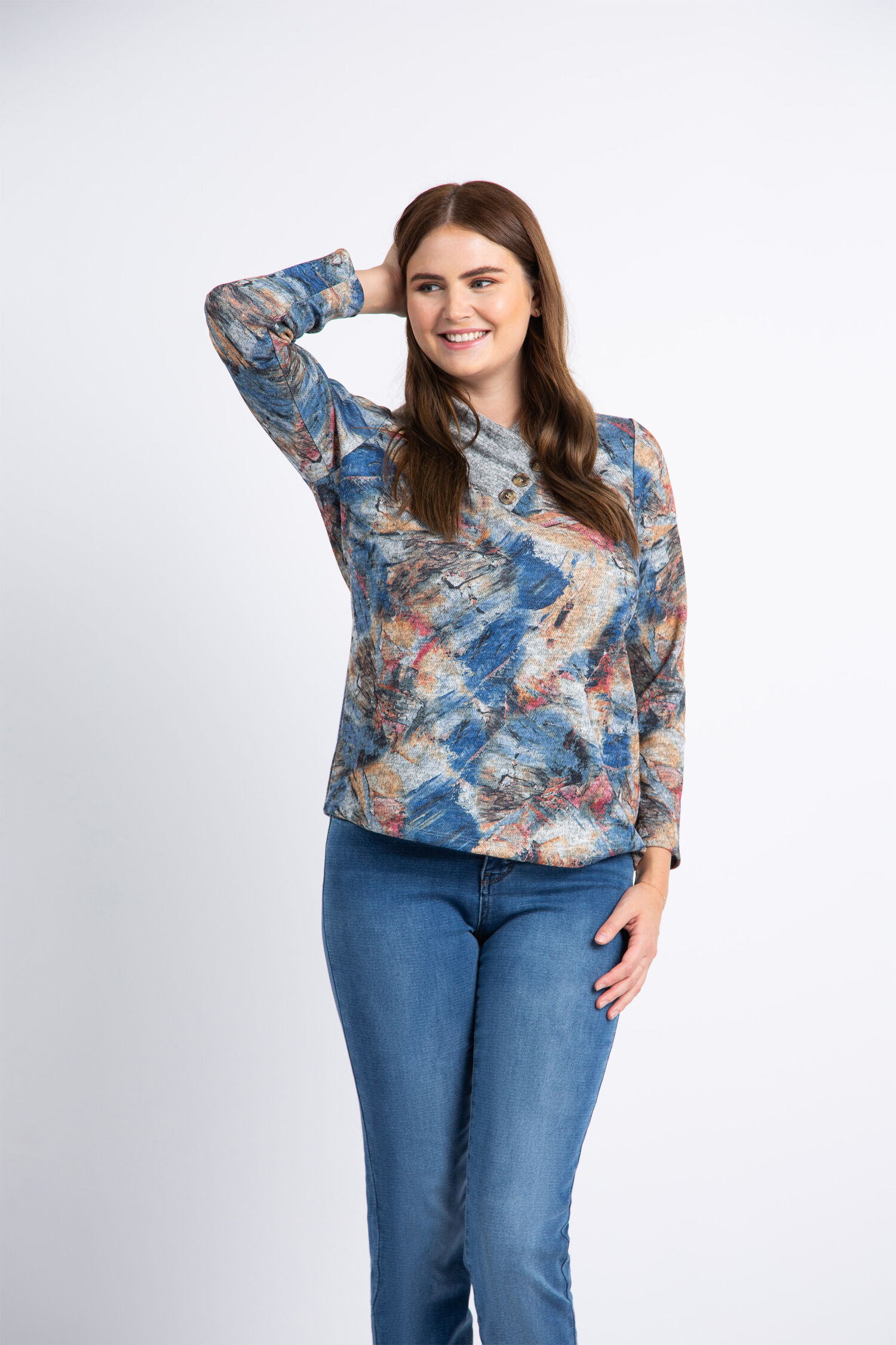 Long Sleeve Button Neck Top  Image 2