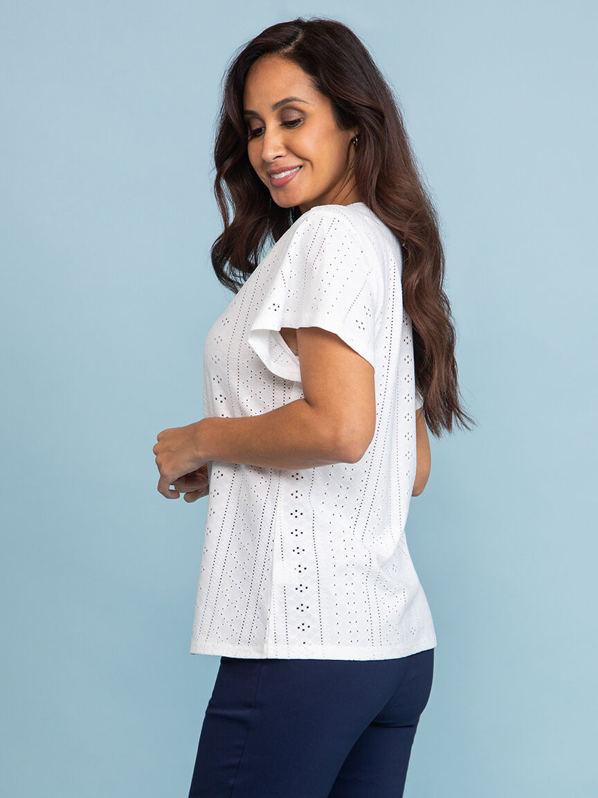 Stretch Eyelet T-Shirt with Button Detail  Image 3