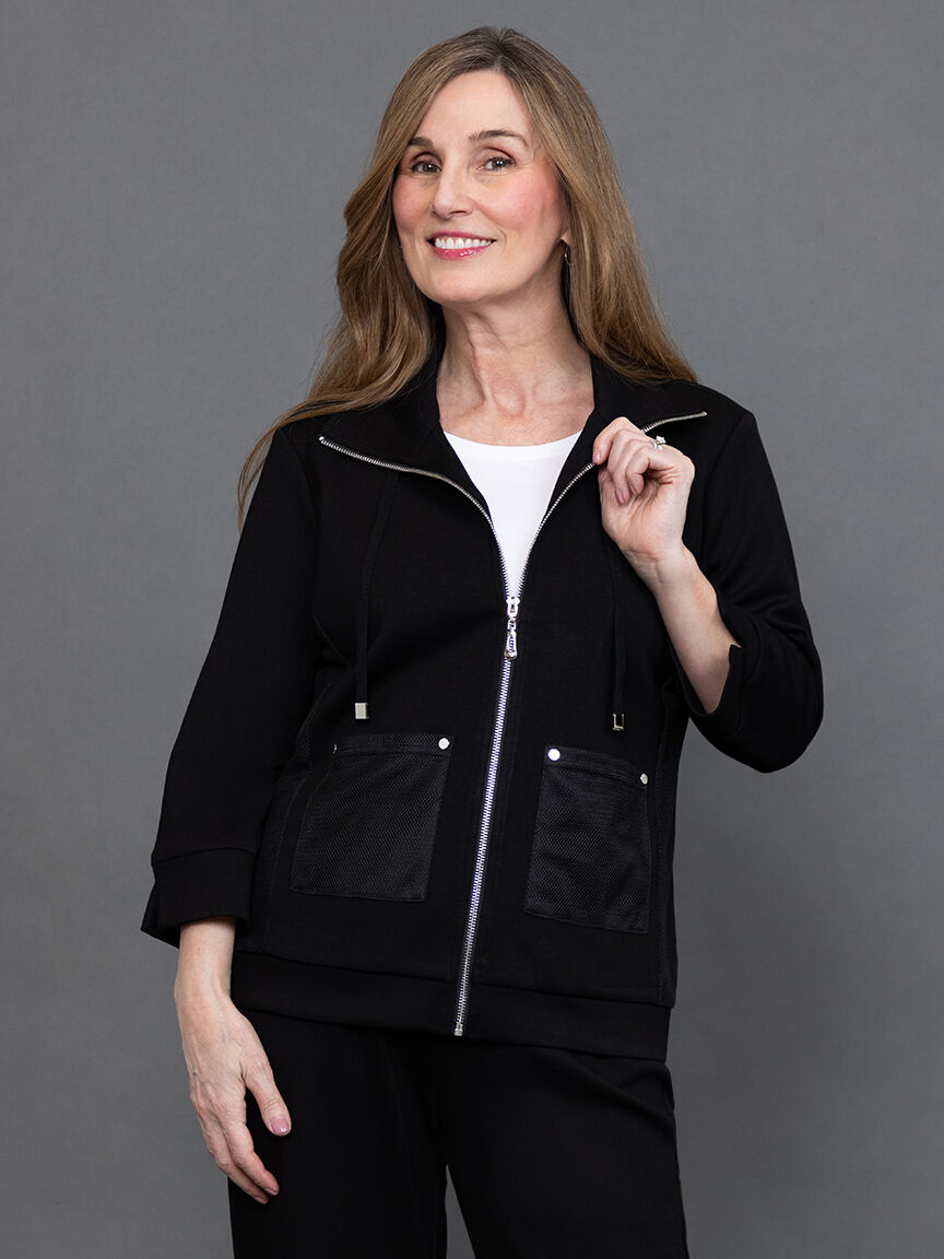 &frac34; Sleeve Zip Up Scuba Jacket  Image 2