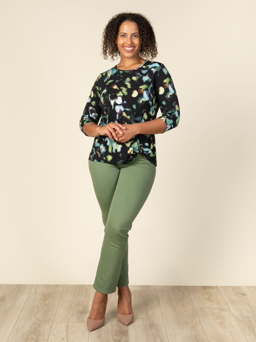 3/4 Sleeve Patterned Tunic With Ruching Image 4