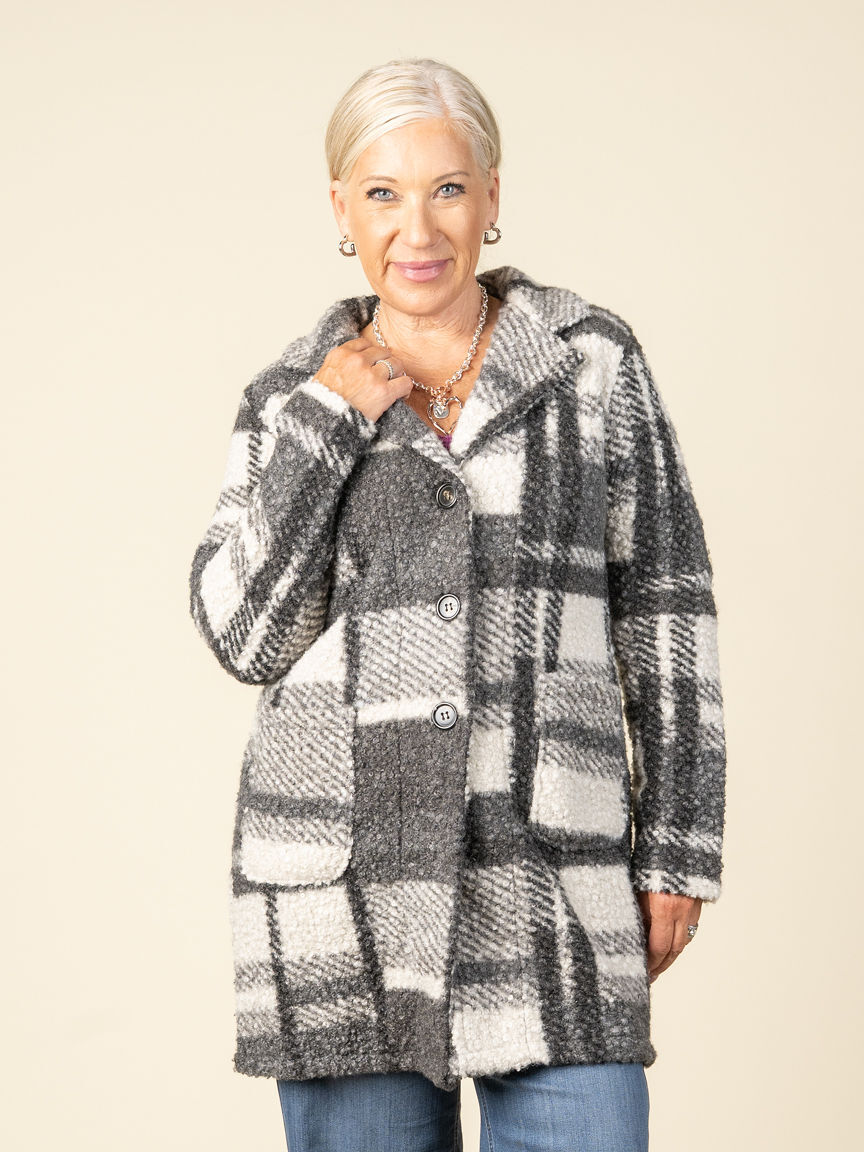 Long Sleeve Button Up Plaid Shacket