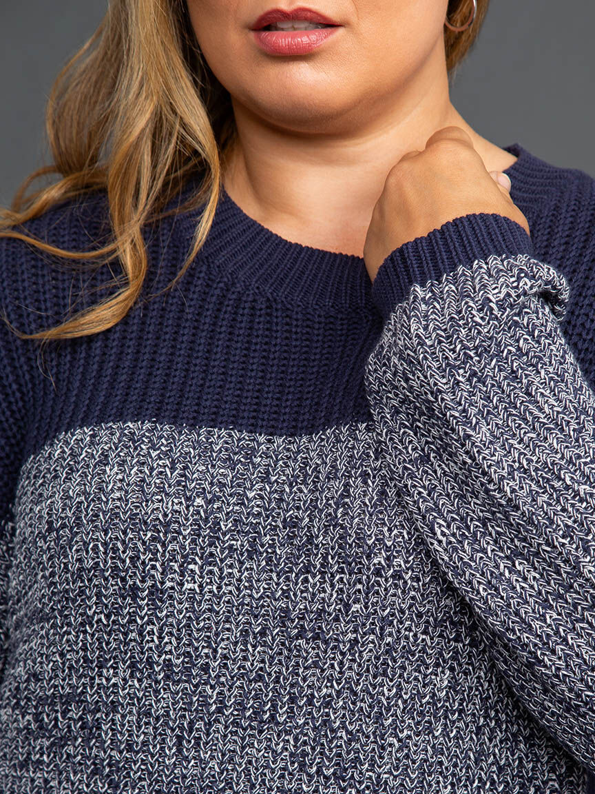 Long Sleeve Crew Neck Color Block Sweater Image 5