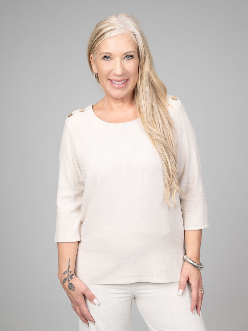 3/4 Sleeve Linen Blend Top