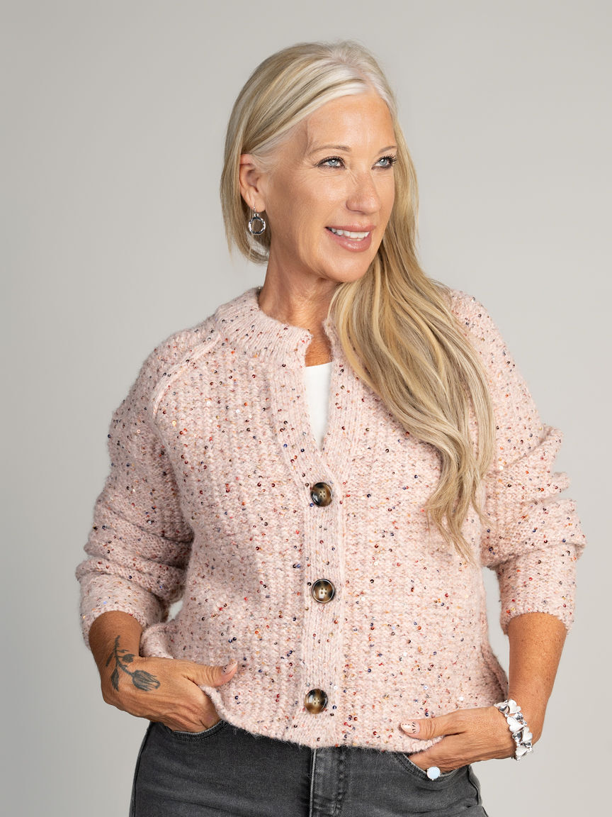 Tweed Knit Button-Front Cardigan