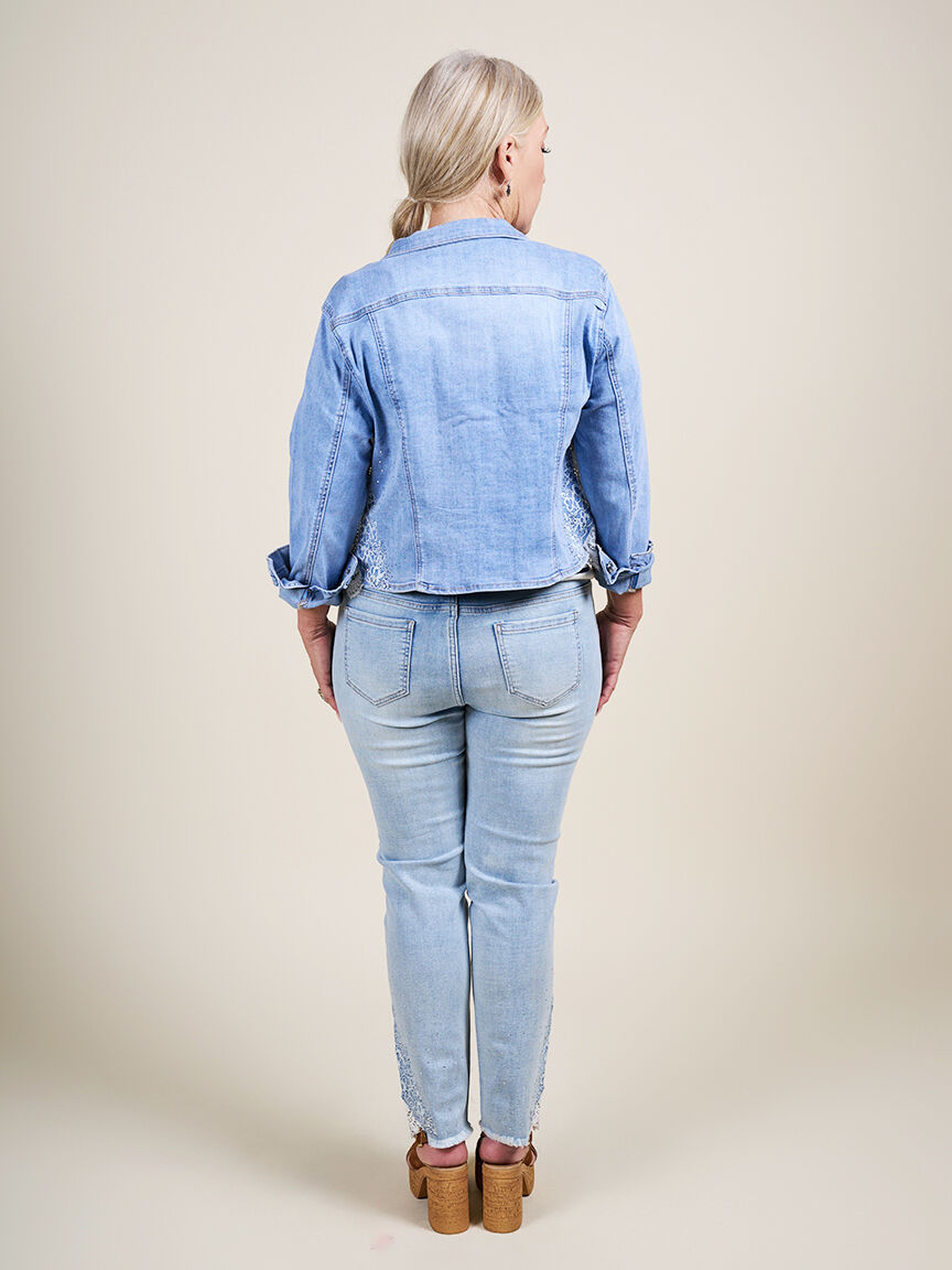 Denim Jacket with Lace and Hotfix  Image 2