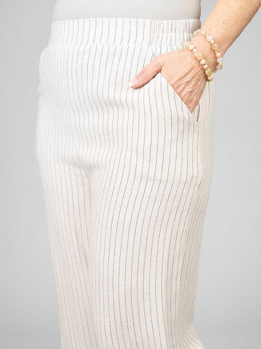 Elastic Waist Striped Linen Flowy Pants