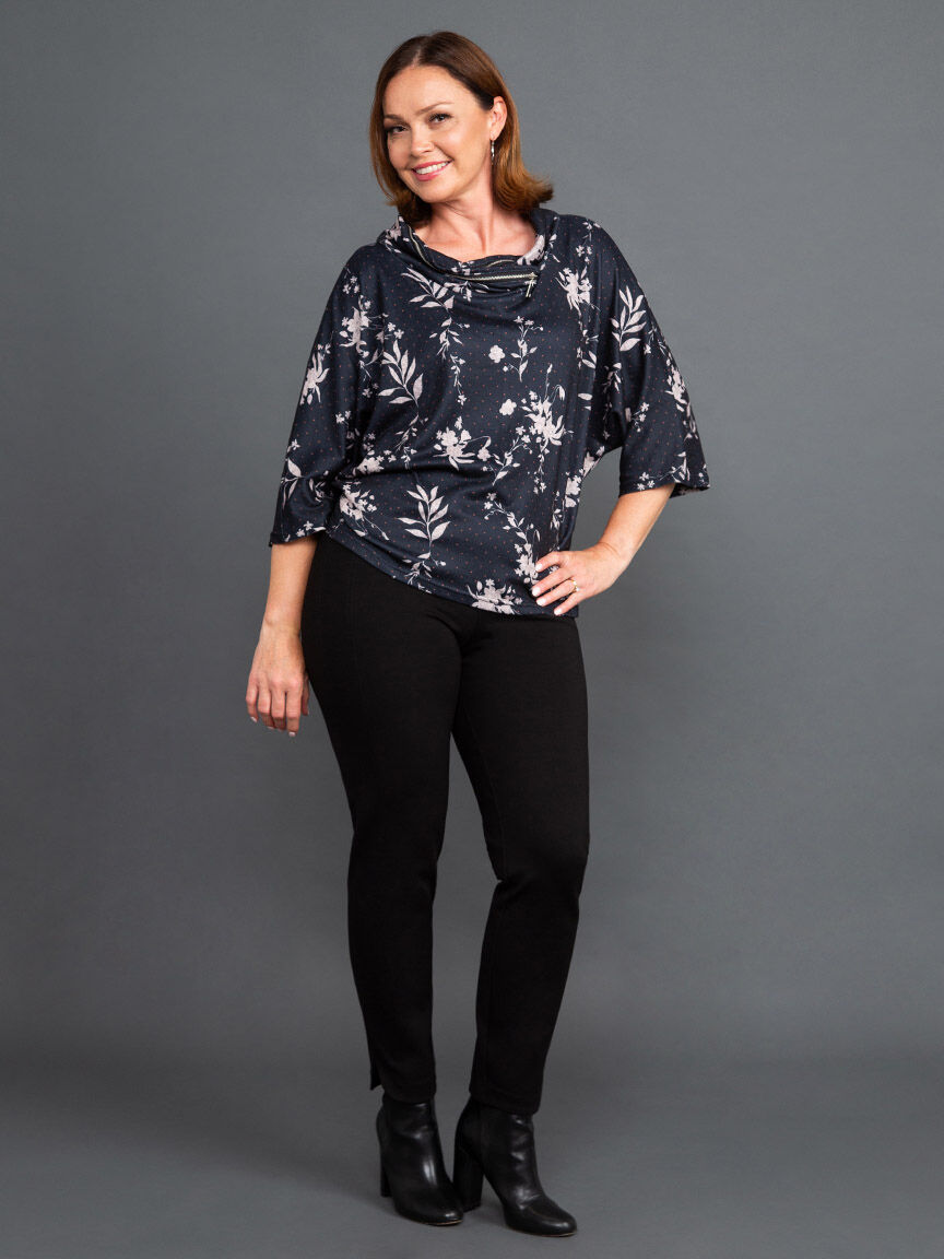 Dolman Sleeve Zipper Cowl Neck Top Image 1