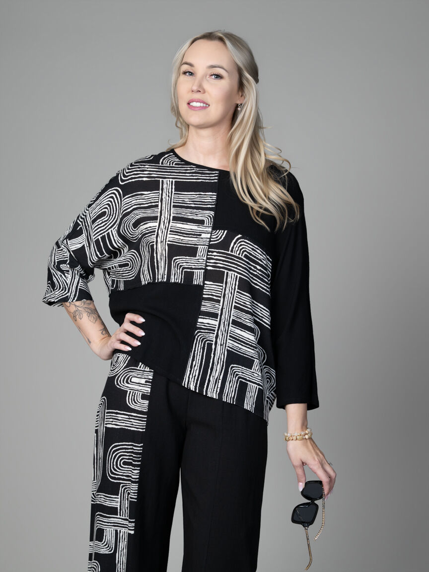 Patchwork Panel Drop Shoulder Top