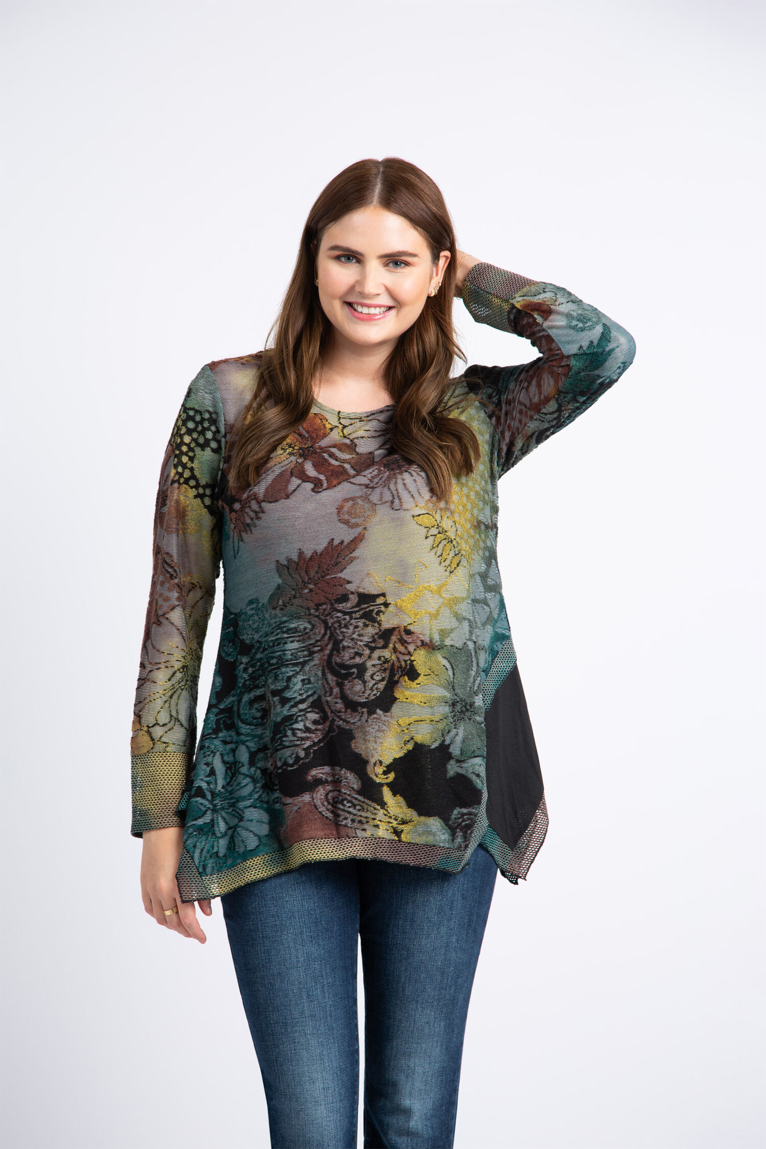 Long Sleeve Handkerchief Hem Top  Image 1