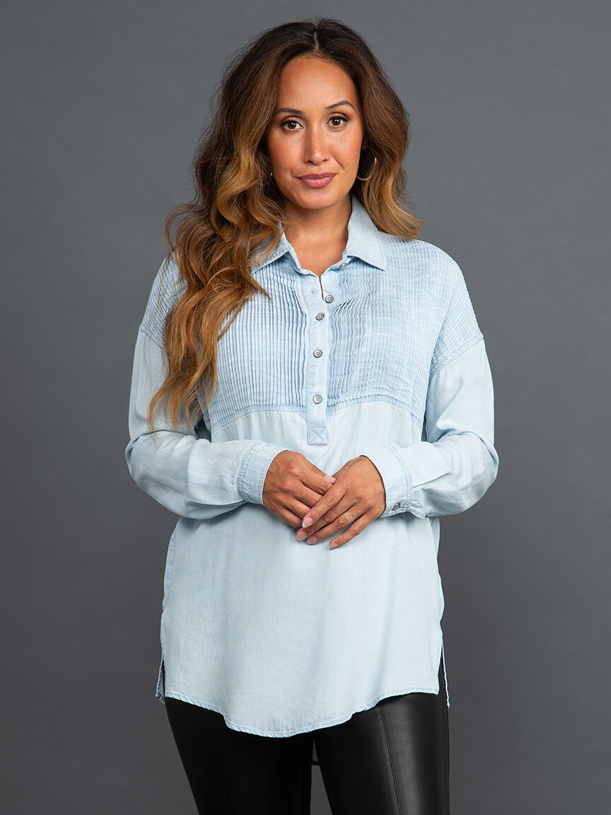 Henley Neck Tencel Blouse Image 2