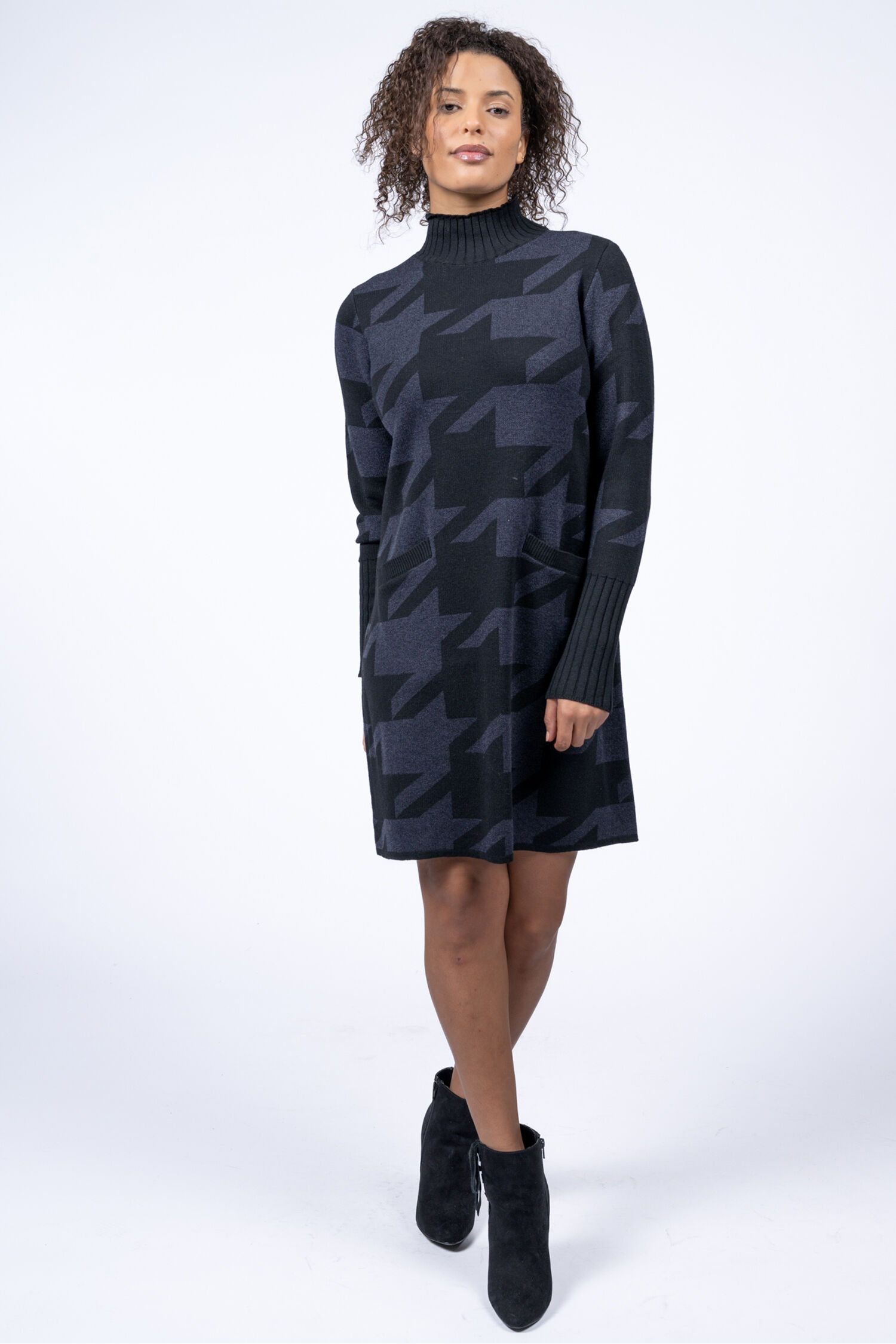 Houndstooth Knee-Length Sweater Dress  Image 3