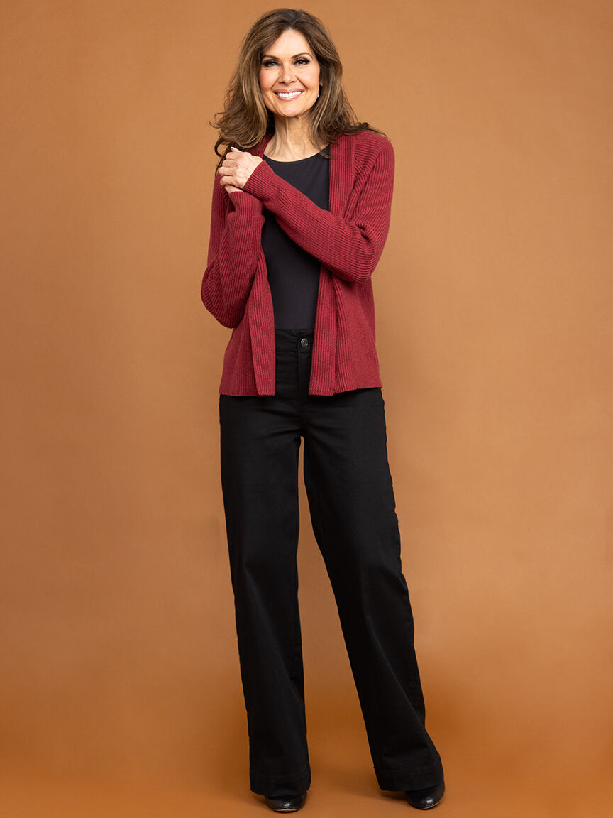 Long Sleeve Open Front Knit Cardigan Image 1