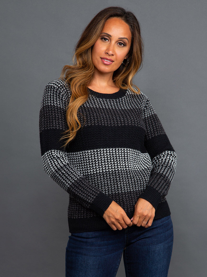 Long Sleeve Color Block Knit Sweater Image 2