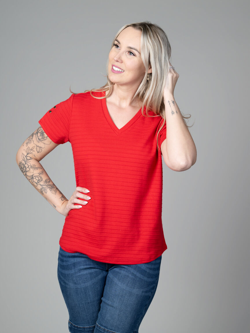 Short Sleeve Texture Striped Top Image 3