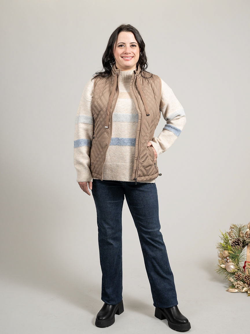 Diamond Print Zip Up Vest With Pockets