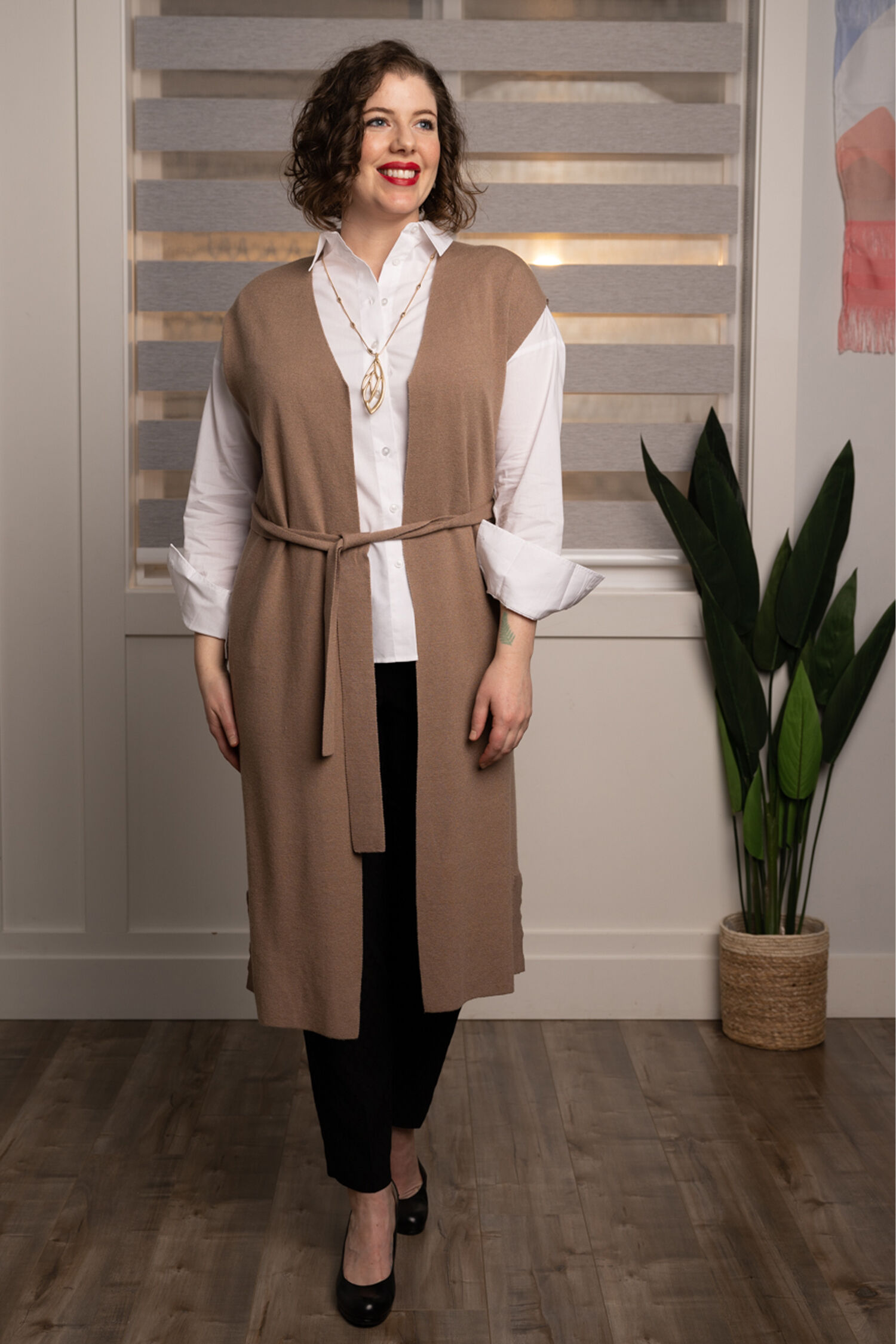 Long Vest with Tie-Belt Image 3