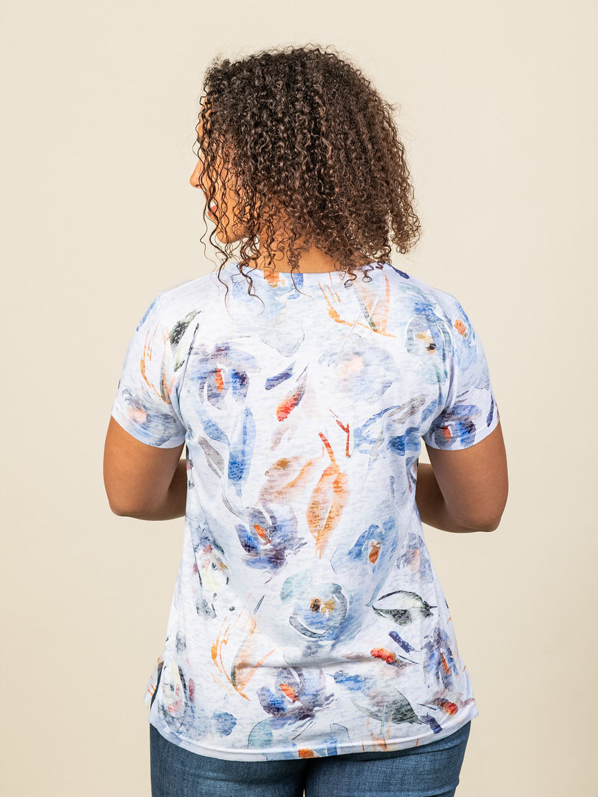 Short Sleeve Burnout Top with V Neck Image 2