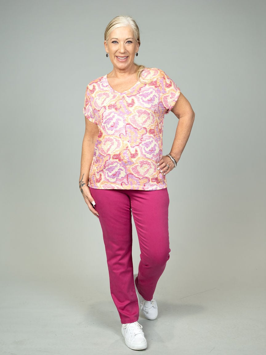 2-Way Neckline Abstract Print Top