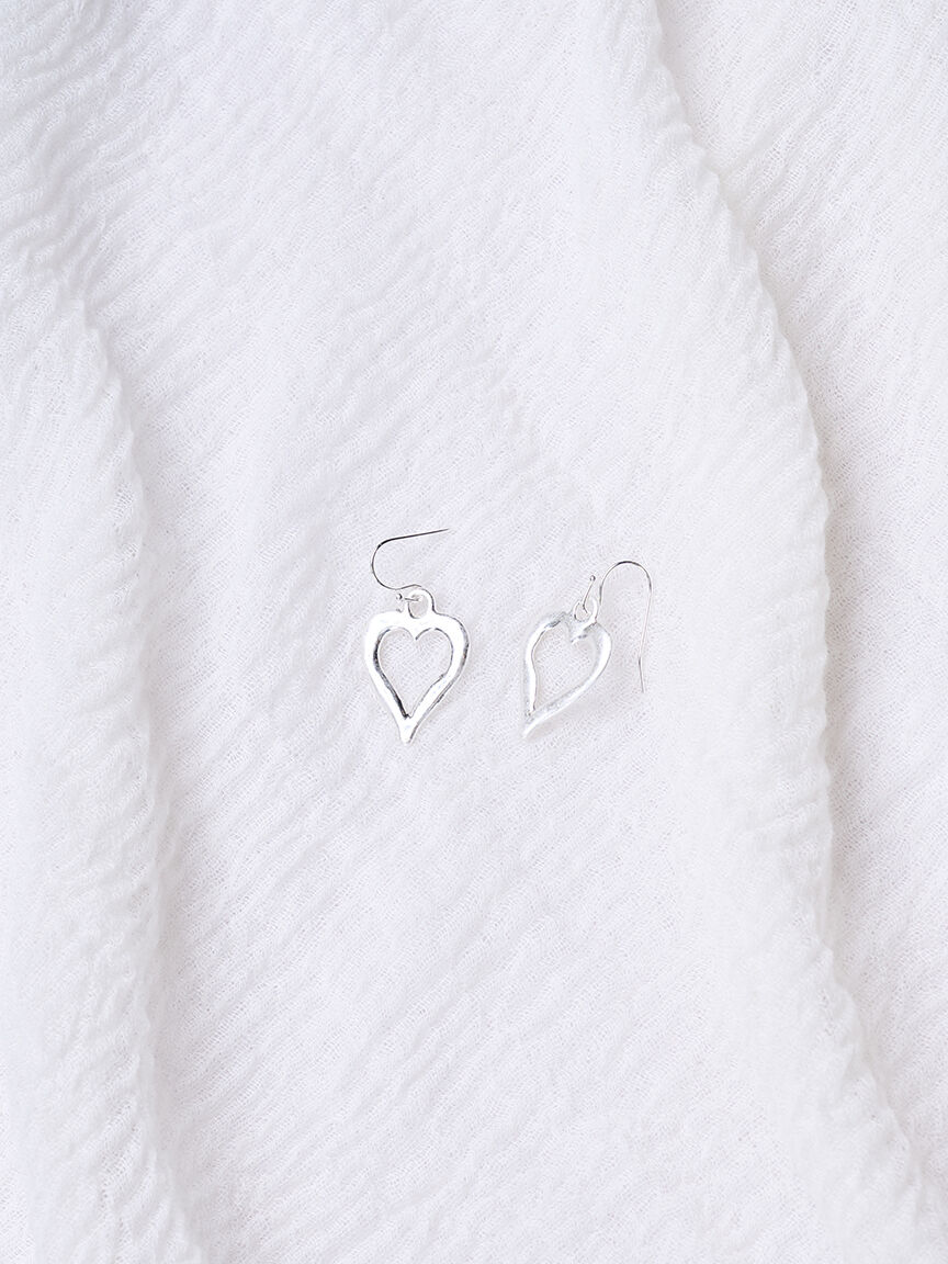 Long Silver Chain with Heart Pendant and Earring Set 