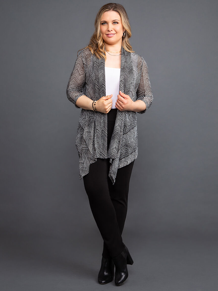 &frac34; Sleeve Mesh Chevron Cardigan Image 1