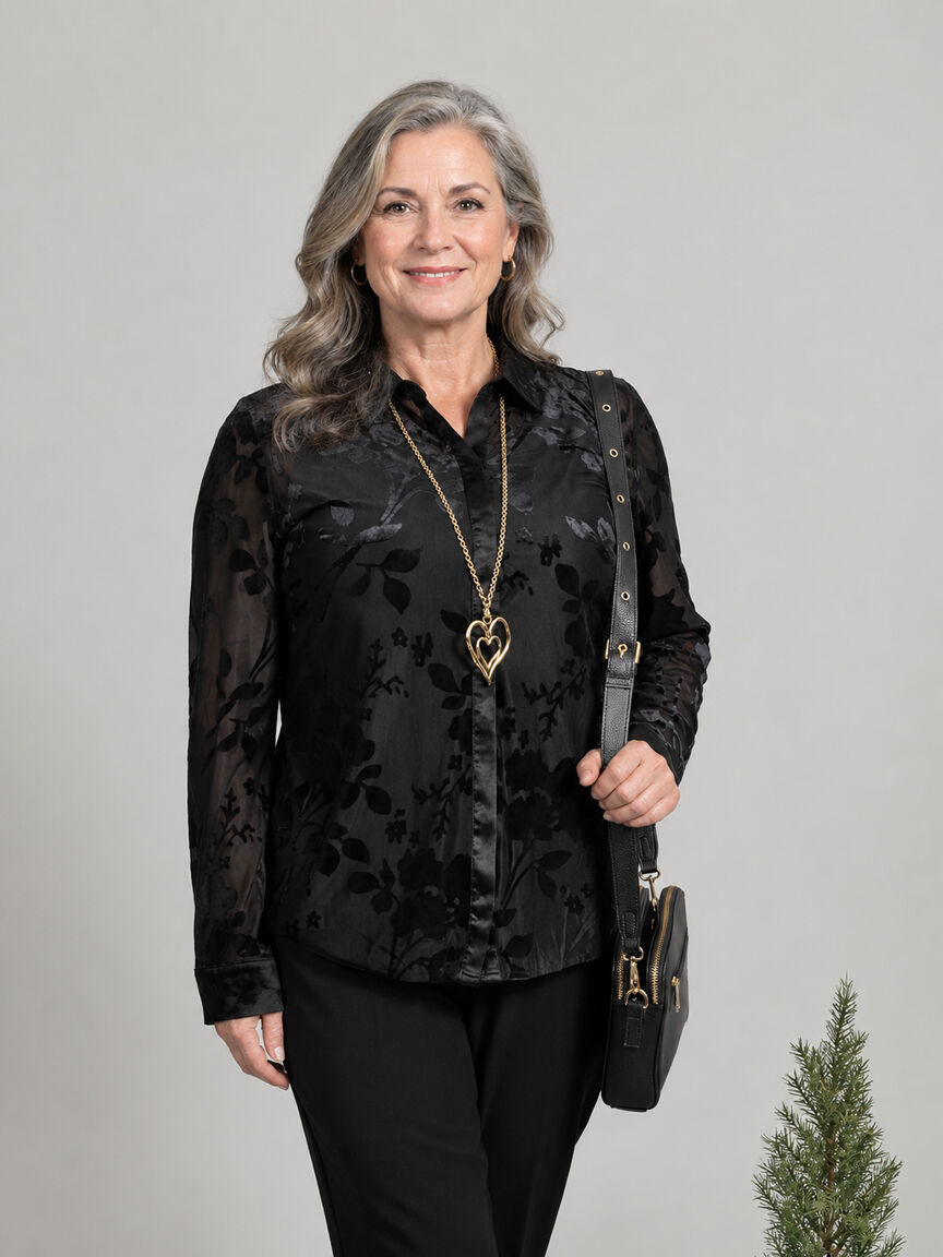 Long Sleeve Button Up Burnout Blouse