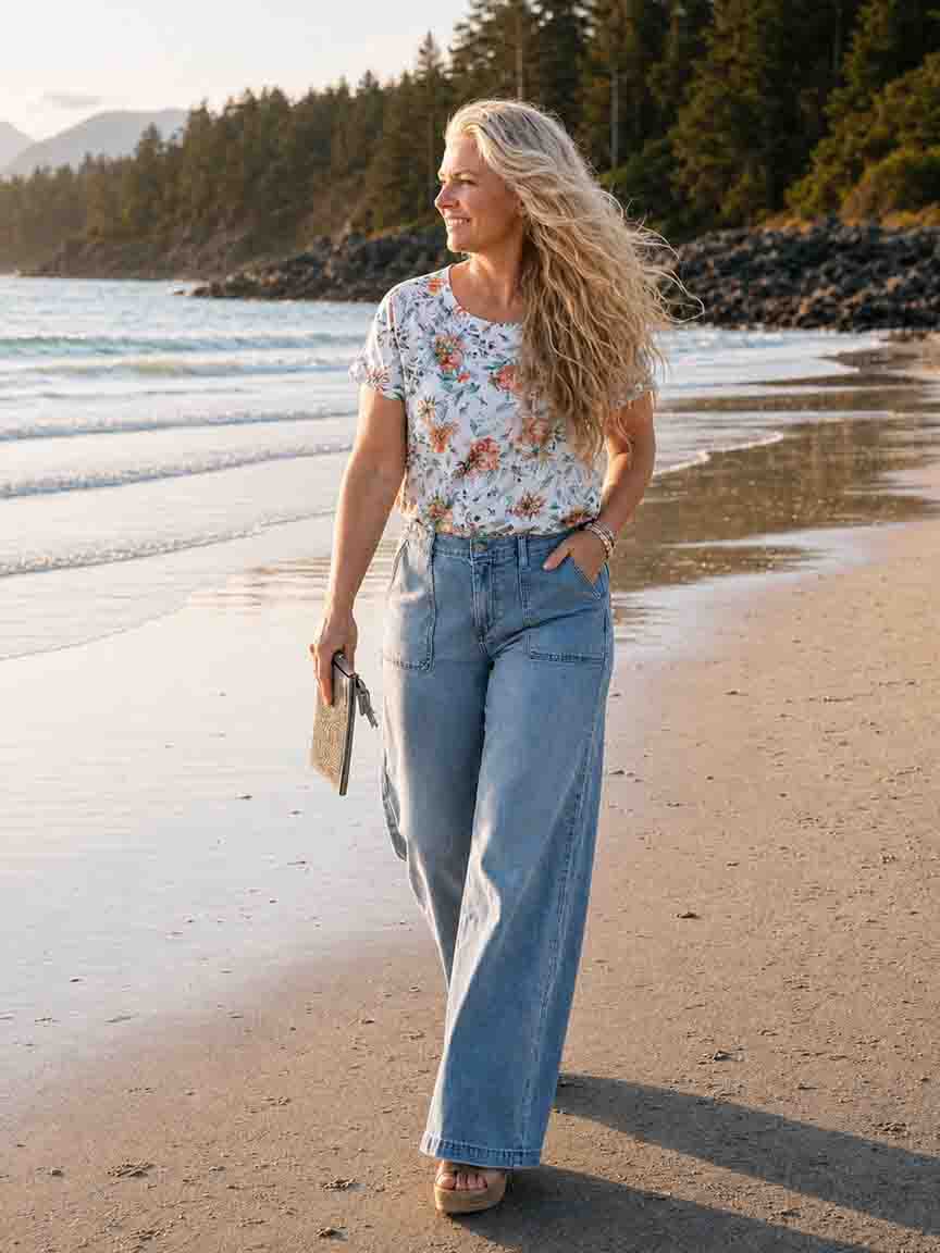 Lightweight Knit Wide Leg Denim