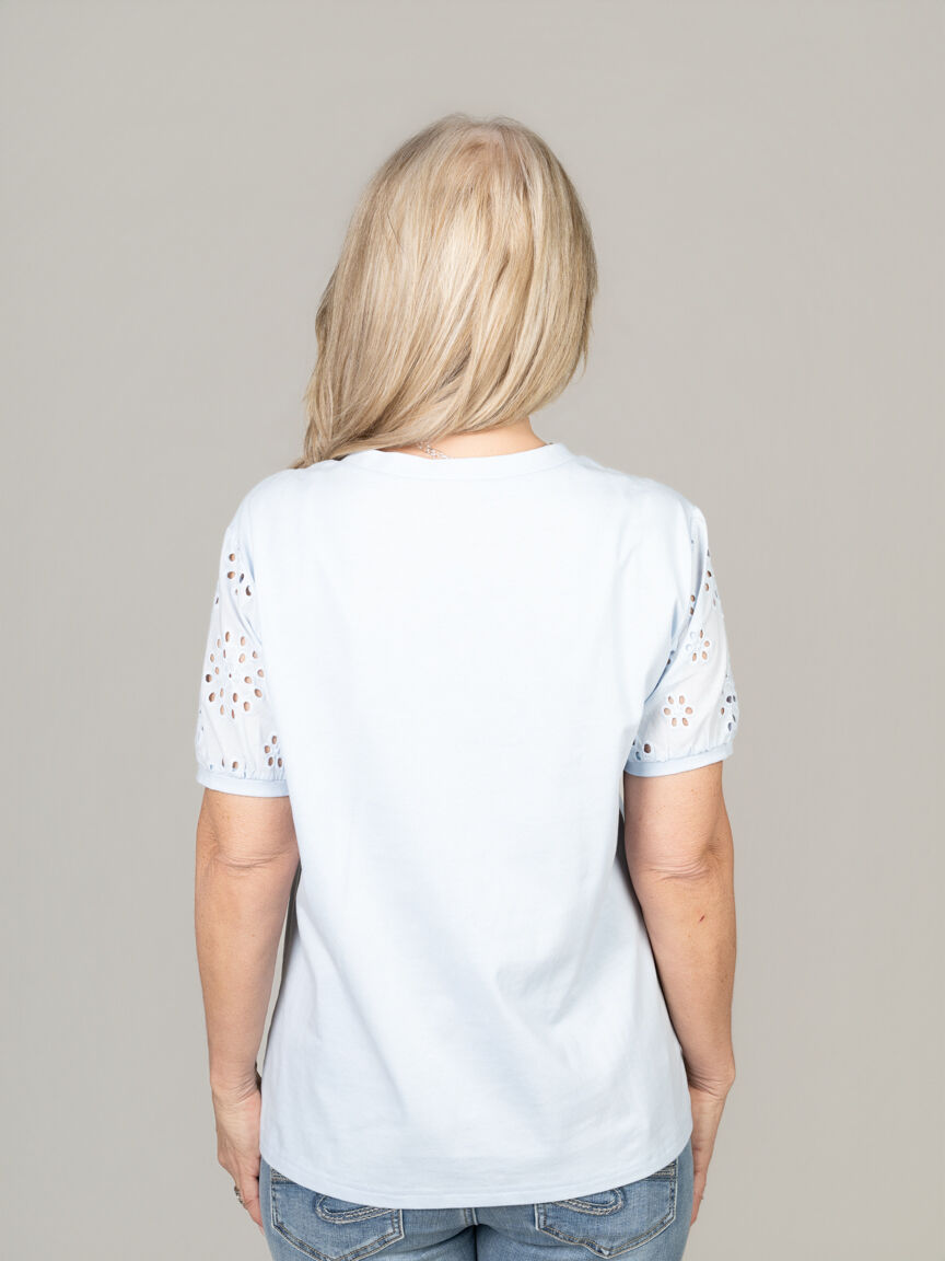 Eyelet Sleeve V-Neck T-Shirt