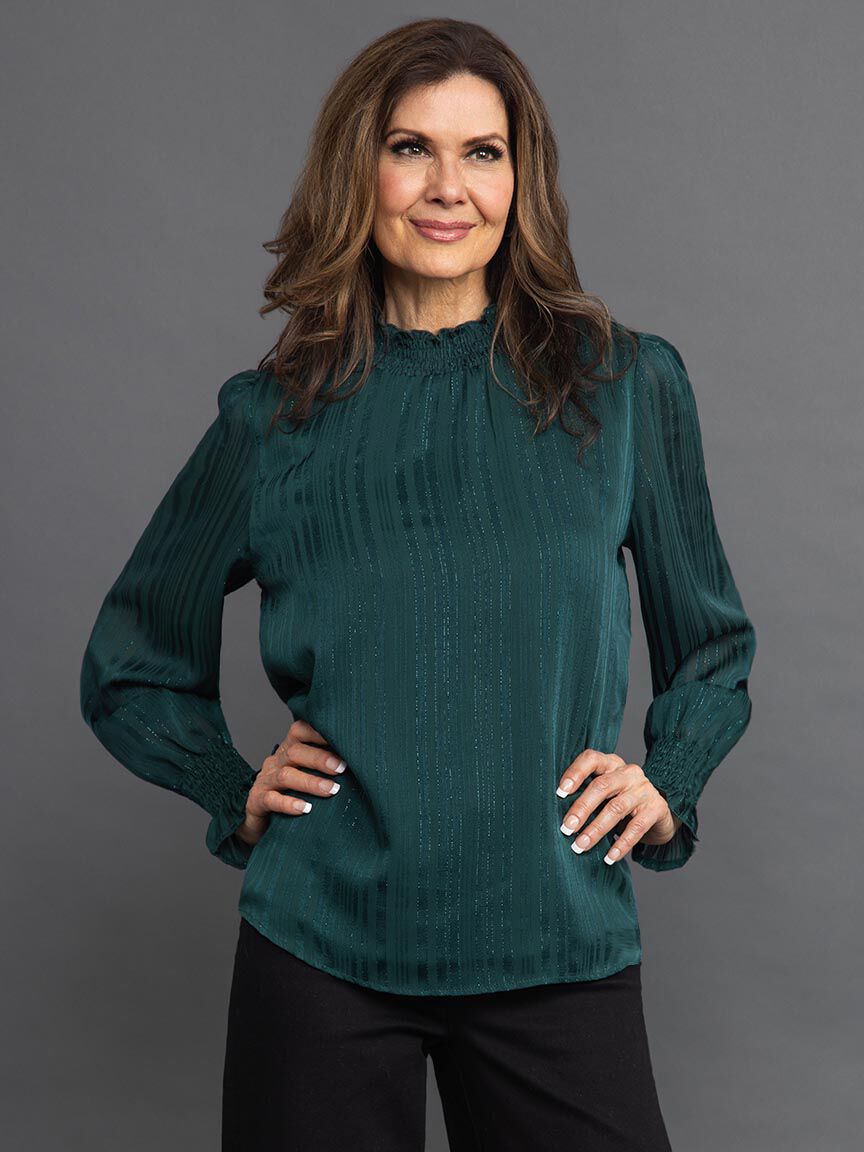 Smocked Neckline Lurex Blouse