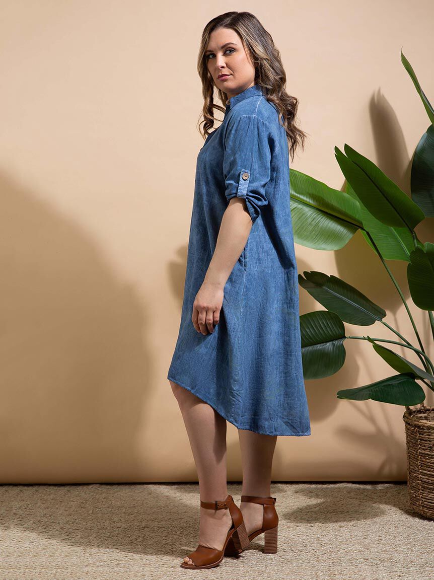 Button-Up Linen Midi Dress Image 2