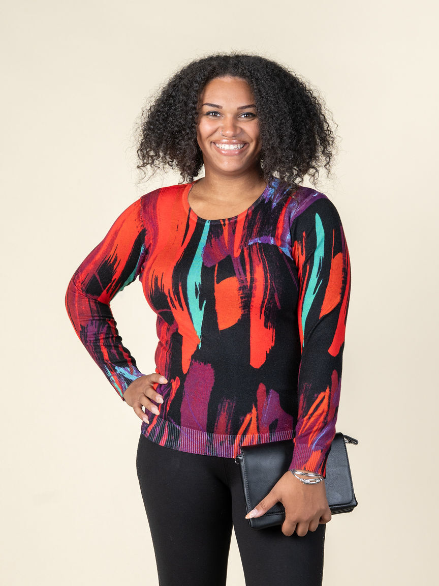 Long Sleeve Abstract Crew Neck