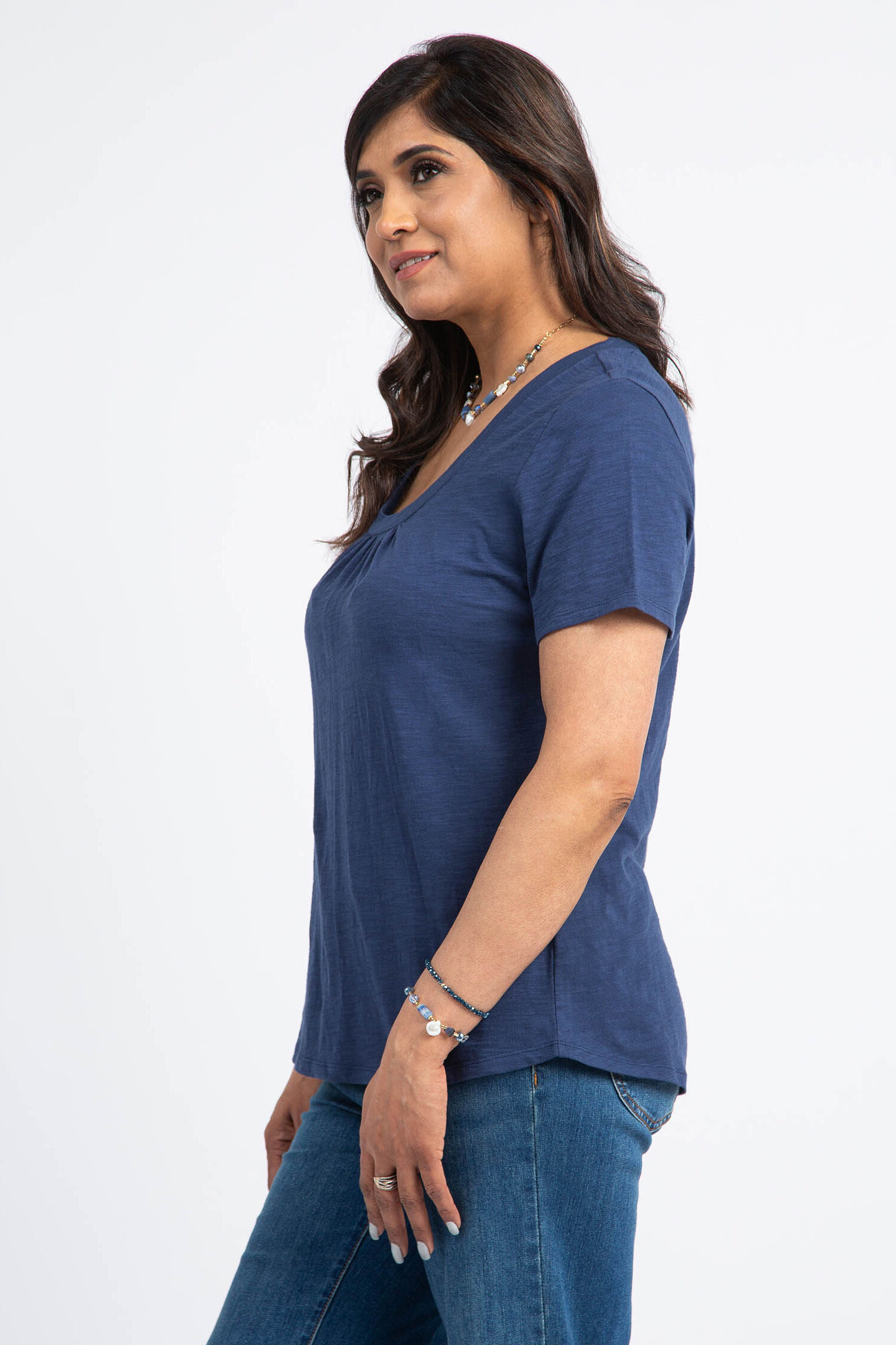 Cotton Scoop Neck Top w/ Shirring Image 3