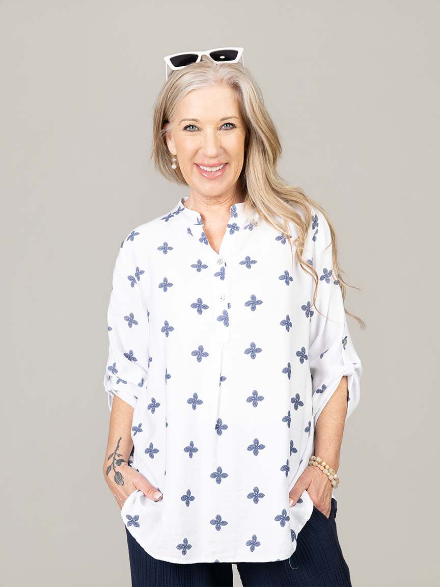 3/4 Sleeve Tunic With Roll Tabs