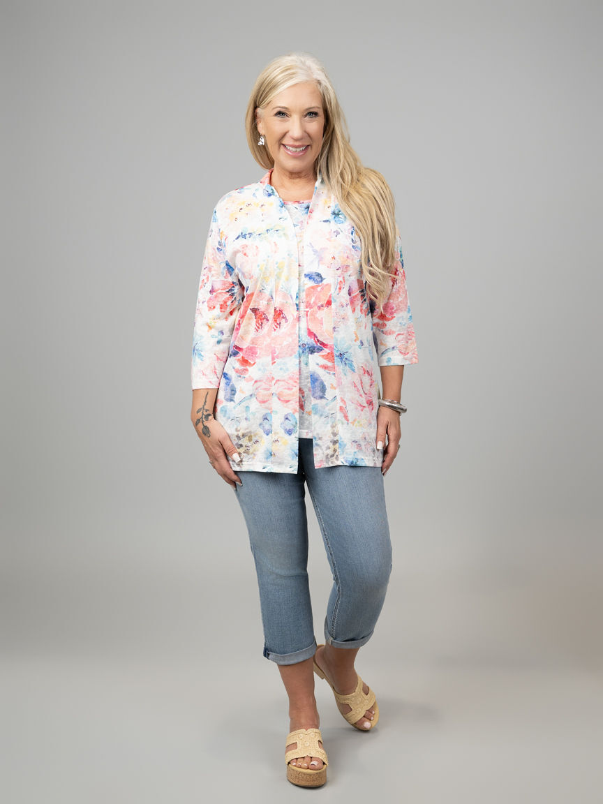 3/4 Sleeve Burnout Floral Foolers Set