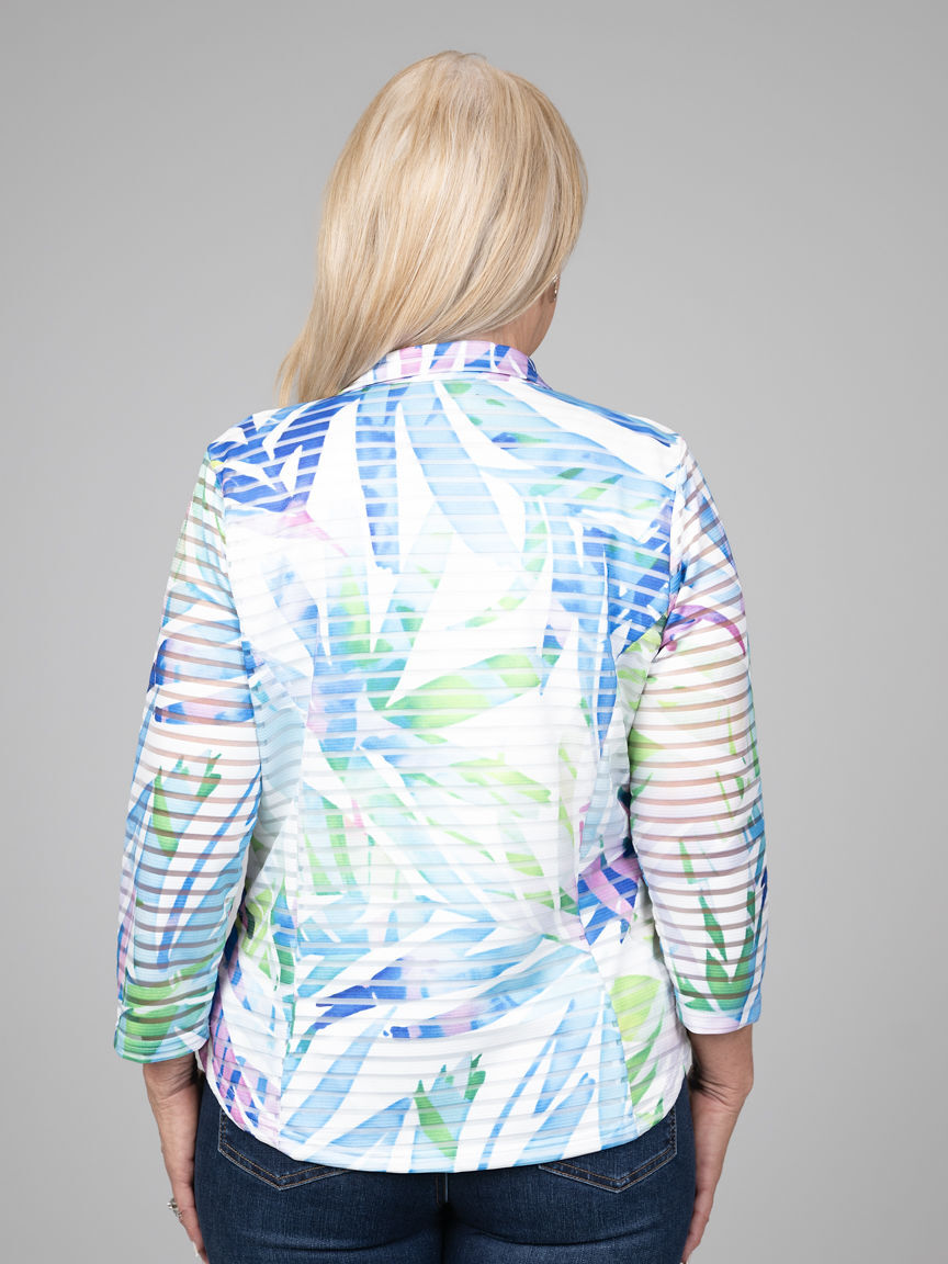 Sheer Stripe Tropical Leaf Jacket