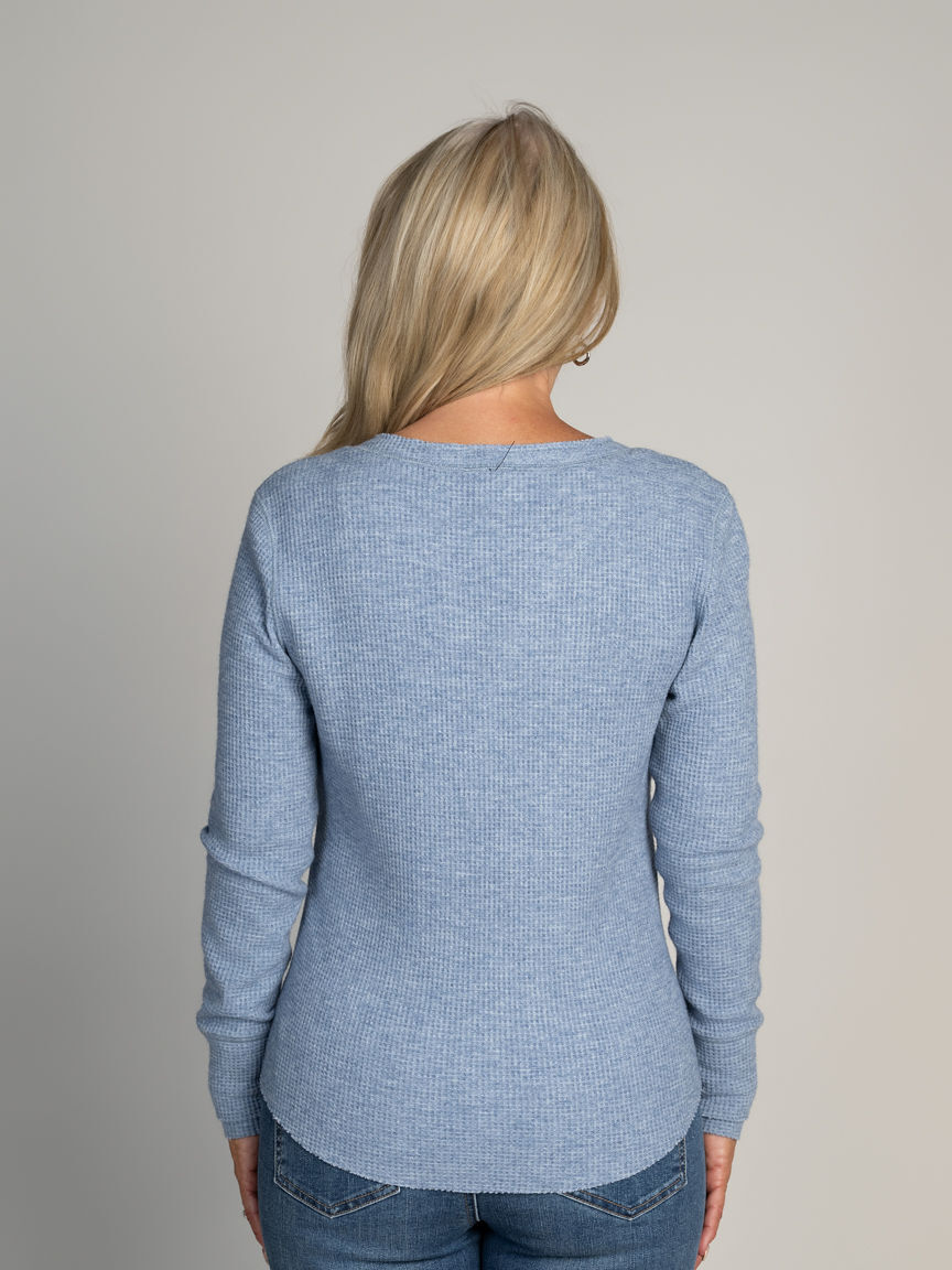 Long Sleeve Waffle Knit Henley Top Image 3