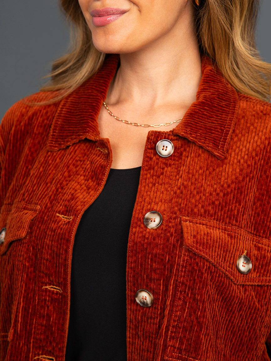 Textured Cord Denim Shacket w/ Patch Pockets Image 5