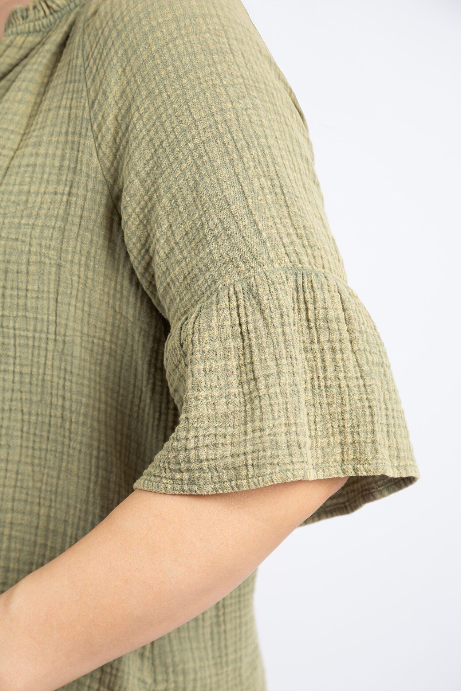 Elbow Sleeve Crinkle Gauze Raglan Top Image 5