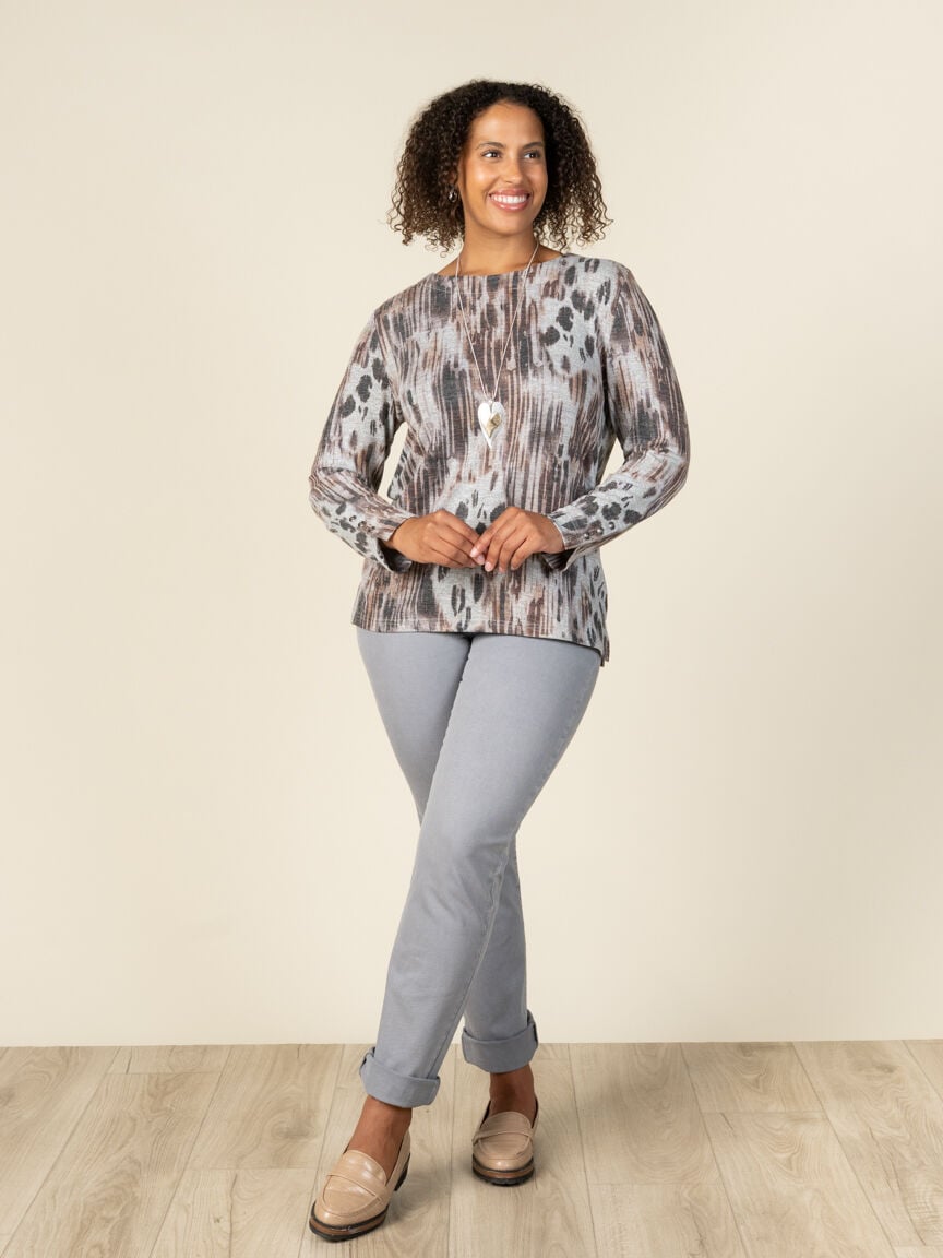 Long Sleeve Animal Print Top